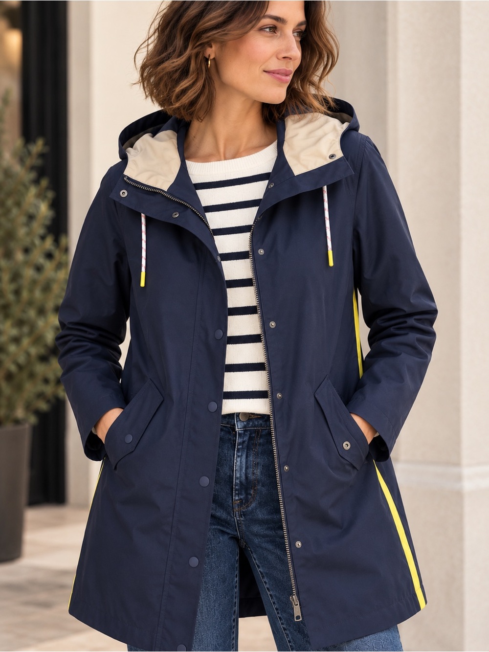 Boden Wells Waterproof Hooded Coat Navy Petite 4P Rain Jacket #505